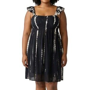 Raviya Women's Ruffle Shoulder Dress 100% Rayon - Plus Size 2X Black Tie Dye